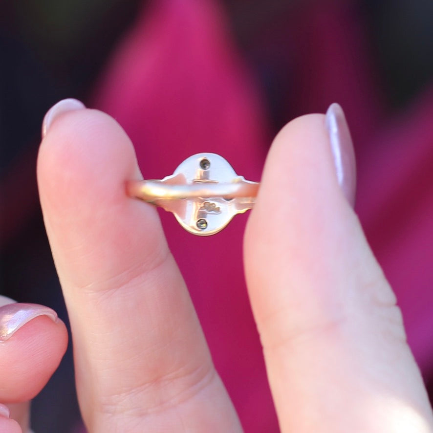 Early Australian Joseph Lawrence Signet Ring, Star Set with 5 Old Cut Diamonds, size T or 9.5