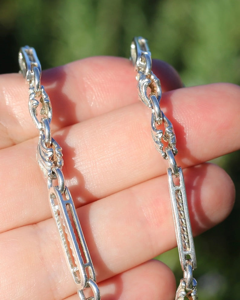 Fancy Link Silver Necklace with Heart Padlock, Sterling Silver, 49cm or 19.25 inches, 40.0g