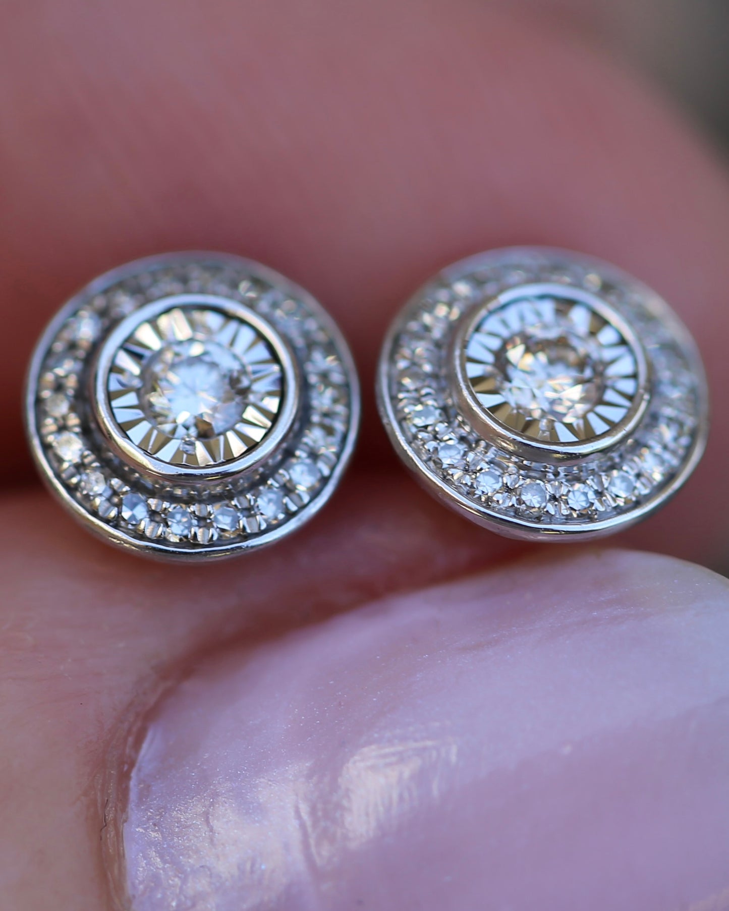 Natural Diamond Cluster Target Studs, 9ct White Gold, 7.5mm wide, 1.38g