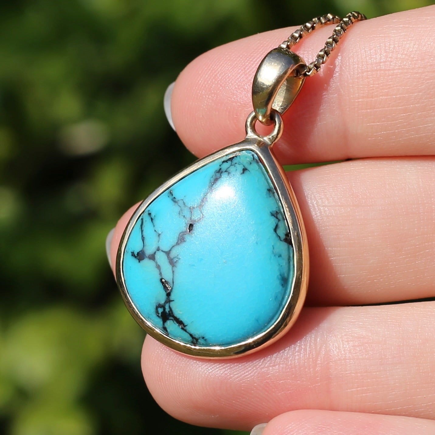 Natural Pear Turquoise Pendant in 9ct Yellow Gold, 6.69g