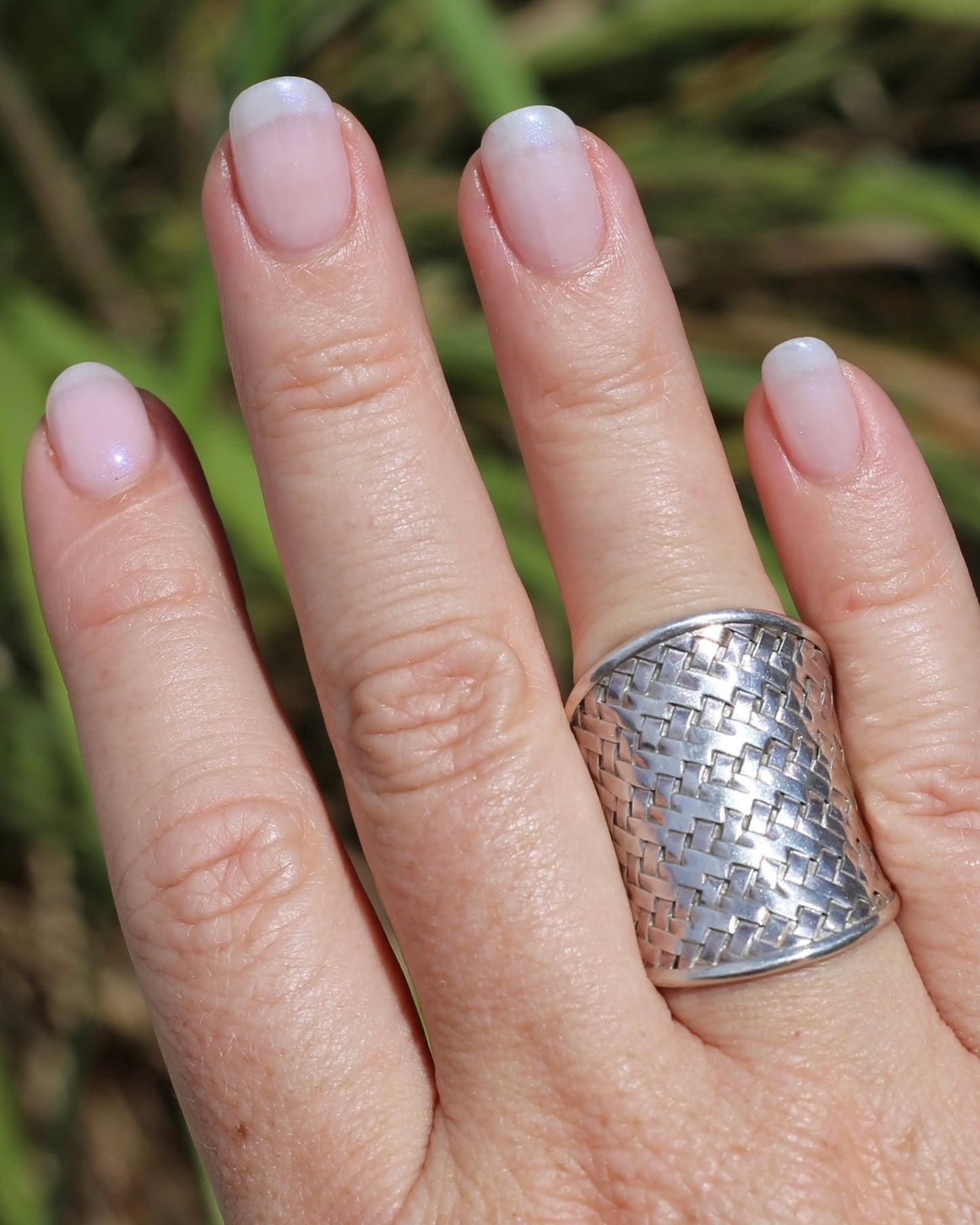 Woven Silver Cuff Ring, Sterling Silver, currently fits like a size P1/2 or Q - but easily sizeable, 8.2g