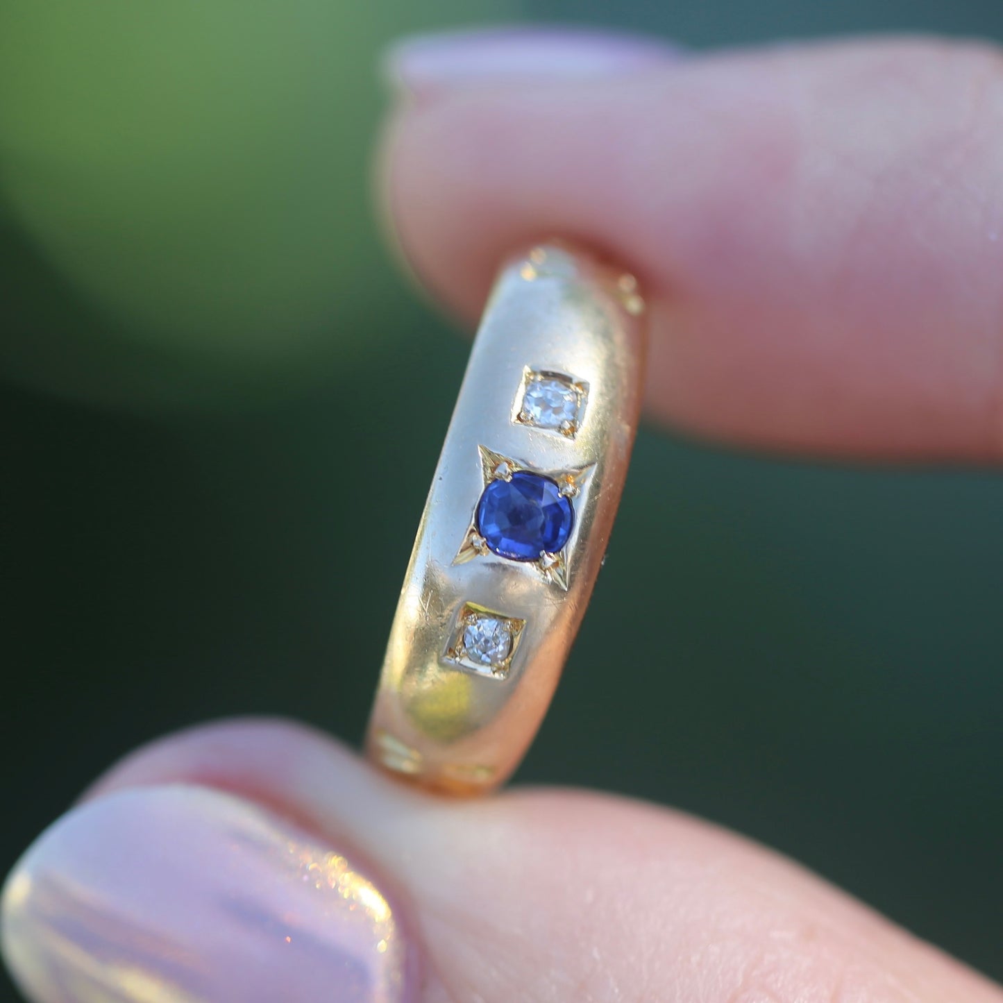 1896 Old Cut Sapphire and Diamond Gypsy Set Ring, 18ct Yellow Gold, size N or 6.75