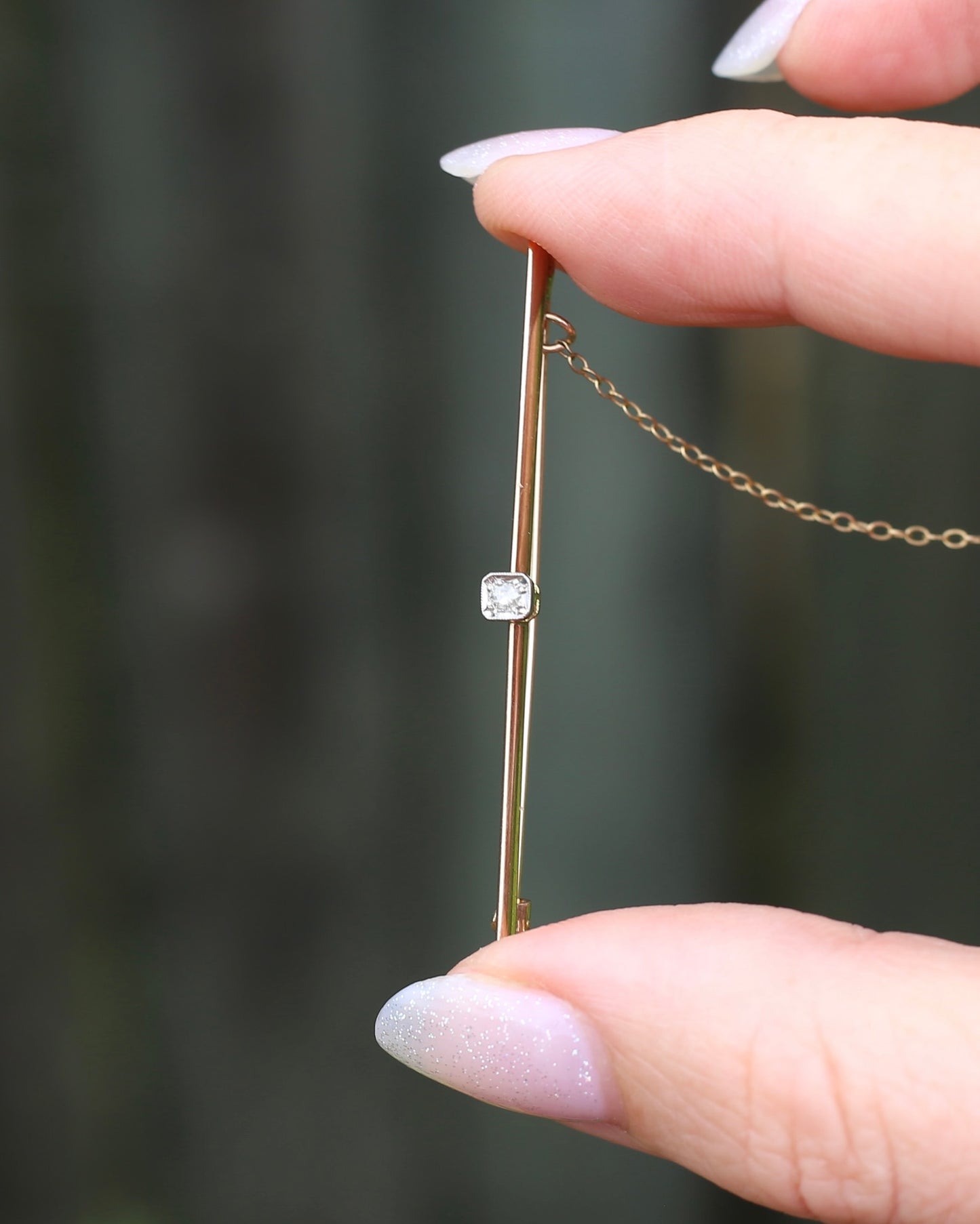 Antique 15ct Knife Edge Brooch with Old Cut Diamond, 15ct Old Gold with Platinum Top Setting, 2.65g