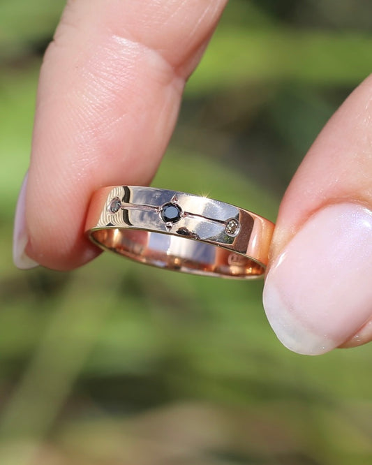 Black and Champagne Set Diamond Band, 9ct Rose Gold, size 8.5 or just over Q1/2 - fits more like a Q or just under 8.25, 3.0g