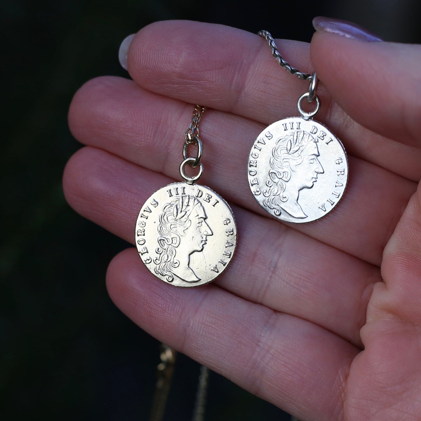 In Memory of the Good Old Days 1788 Gambling Token Pendant - King George III Reverse, Silver and 9ct Gold