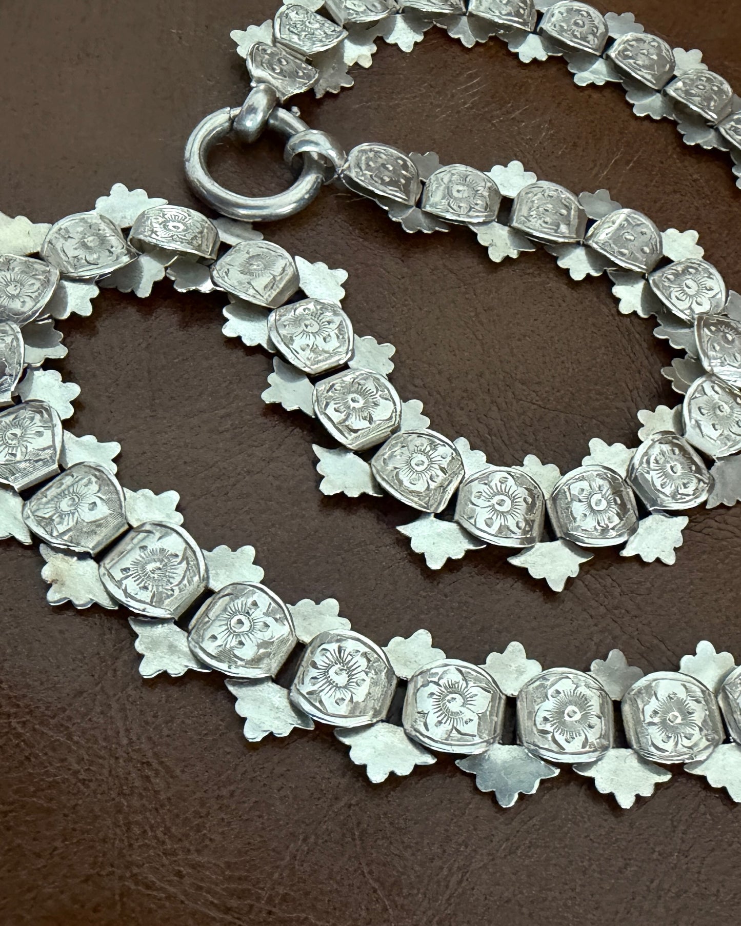Antique Victorian Floral Book Chain, Silver, 45cm or 7.75 inches, 22.43g