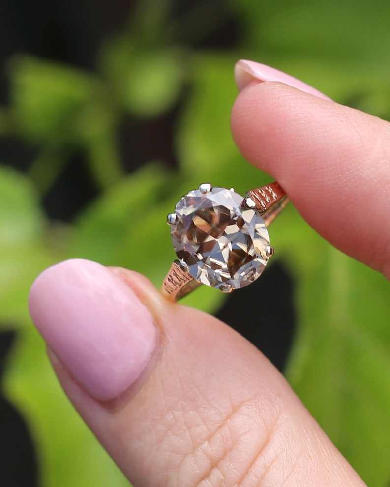 5.68ct Oval Natural Australian Zircon, In 1973 Birmingham Made Ring, 9ct Yellow Gold, size O1/2 or 7.5, 3.41g