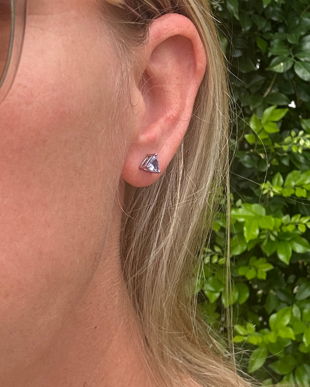 Trillion Cut Tanzanite Earrings, 14ct White Gold, 1.32g