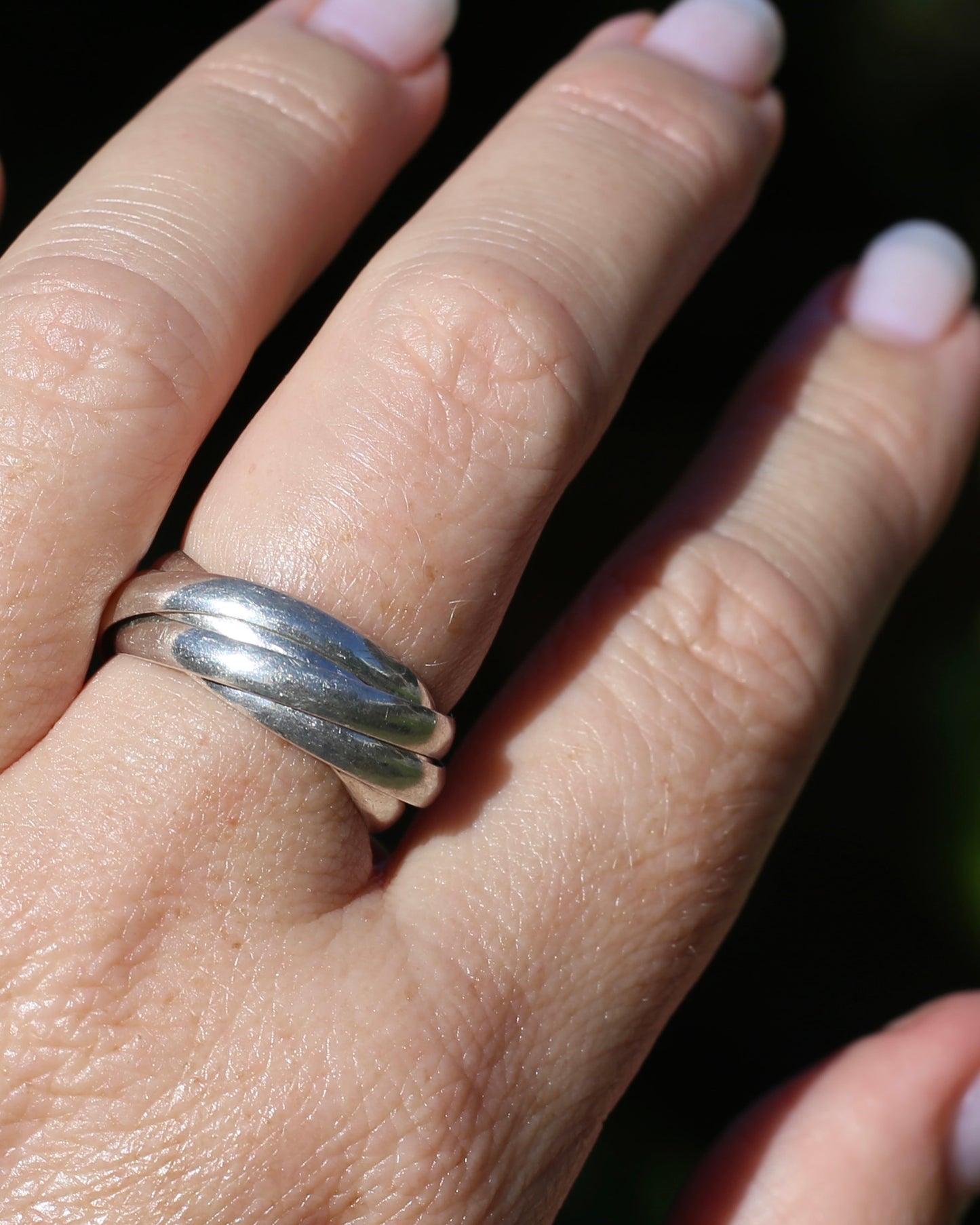 5 Ring Russian Wedding Ring, Sterling Silver, Size T1/2 or 9.75, 5.95g