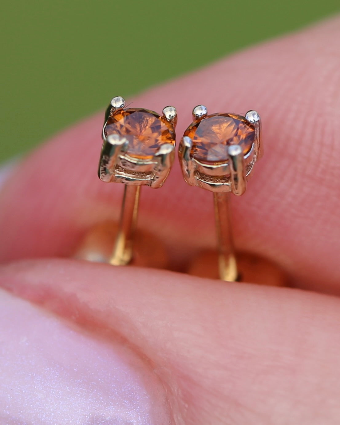 0.3ct Vibrant Burnt Orange Australian Zircon Studs, 9ct Yellow Gold, 0.48g