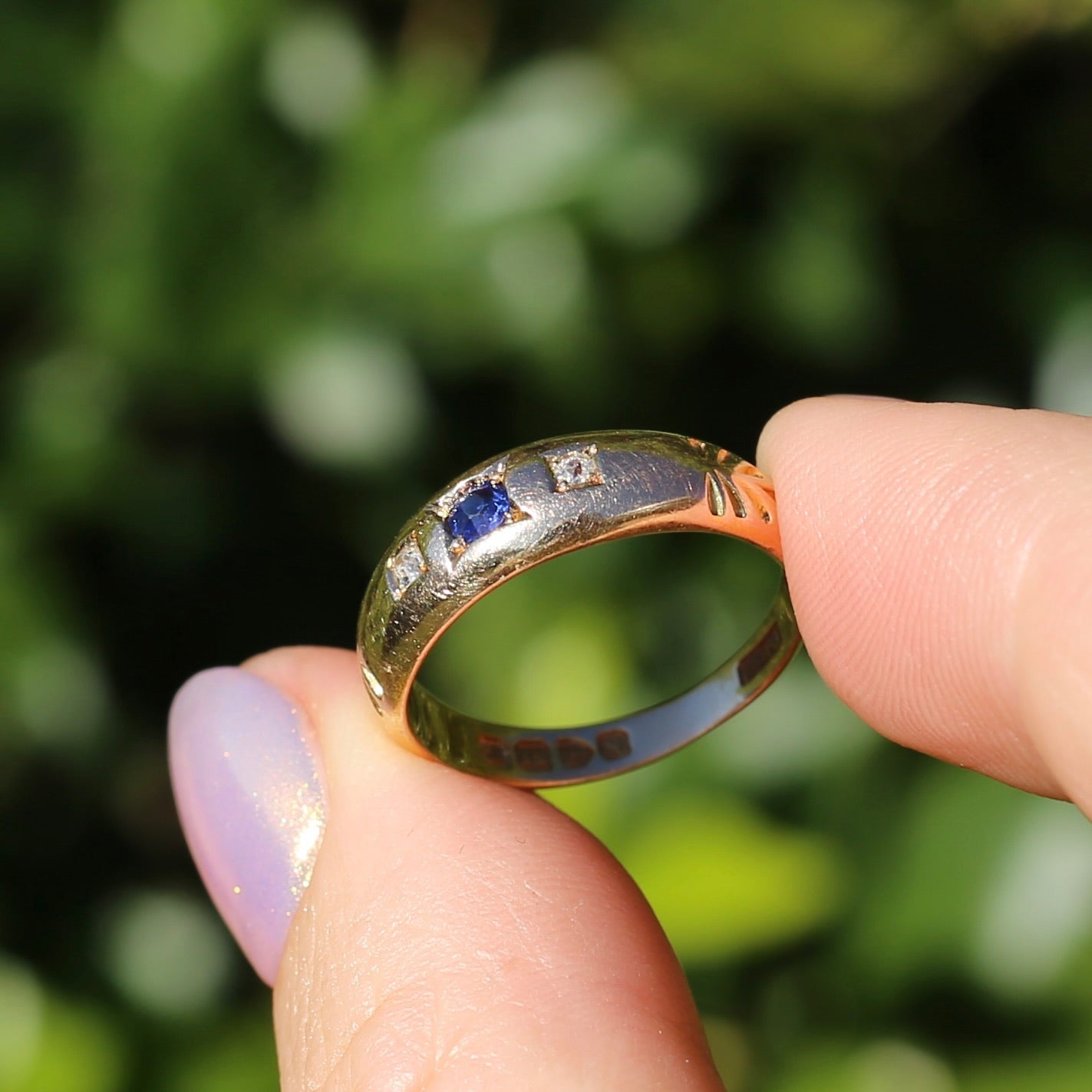 1896 Old Cut Sapphire and Diamond Gypsy Set Ring, 18ct Yellow Gold, size N or 6.75