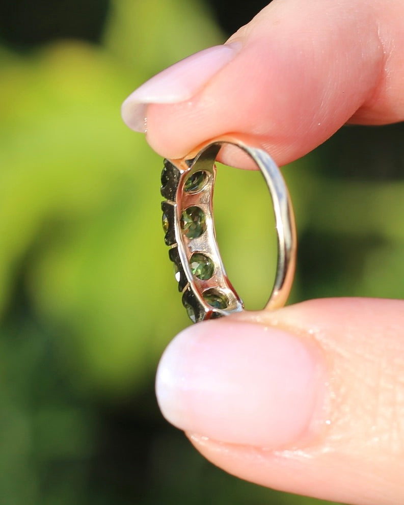 1.75ct Four Stone Natural Green Tourmaline Ring, 9ct Yellow Gold, size N1/2 or just over 6.75, 2.37g