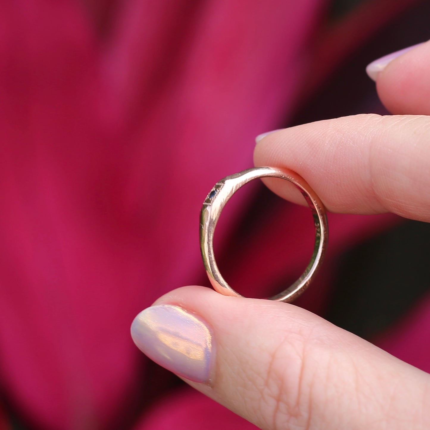 Rustic Handmade Rose Gold Ring with Blue Spinel, 9ct Rose Gold, size T or 9.5