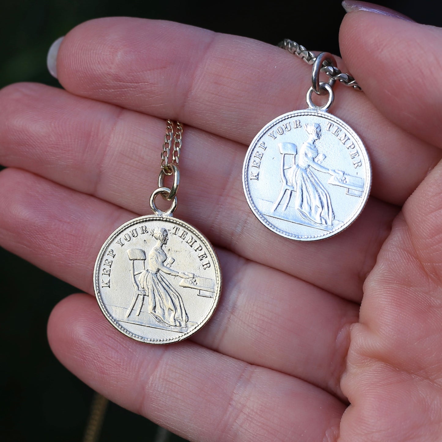 Keep Your Temper Gambling Token Pendant - Queen Victoria Reverse, Silver and 9ct Gold