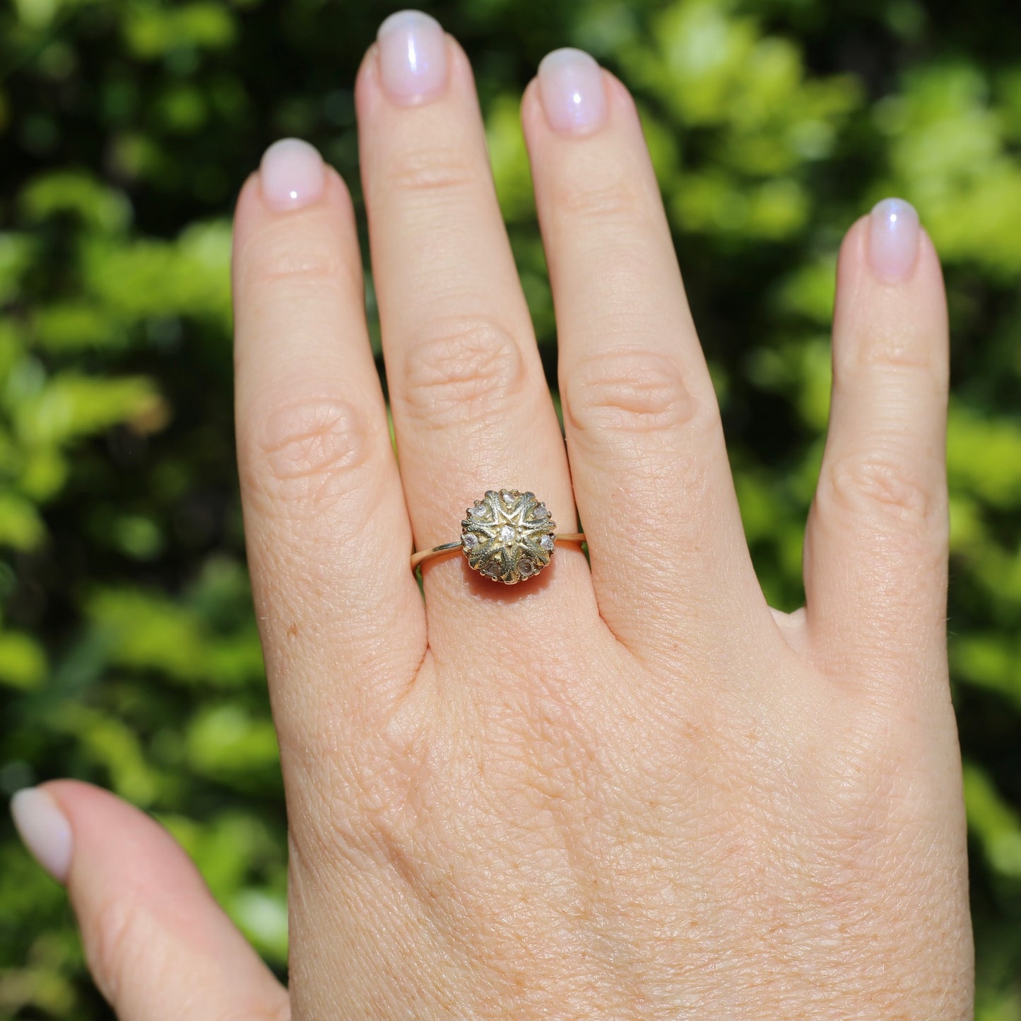 Rustic Handmade Likely Victorian Rose and Table Cut Diamond & Quartz Ring, approx 12ct Yellow Gold, size T or 9.5