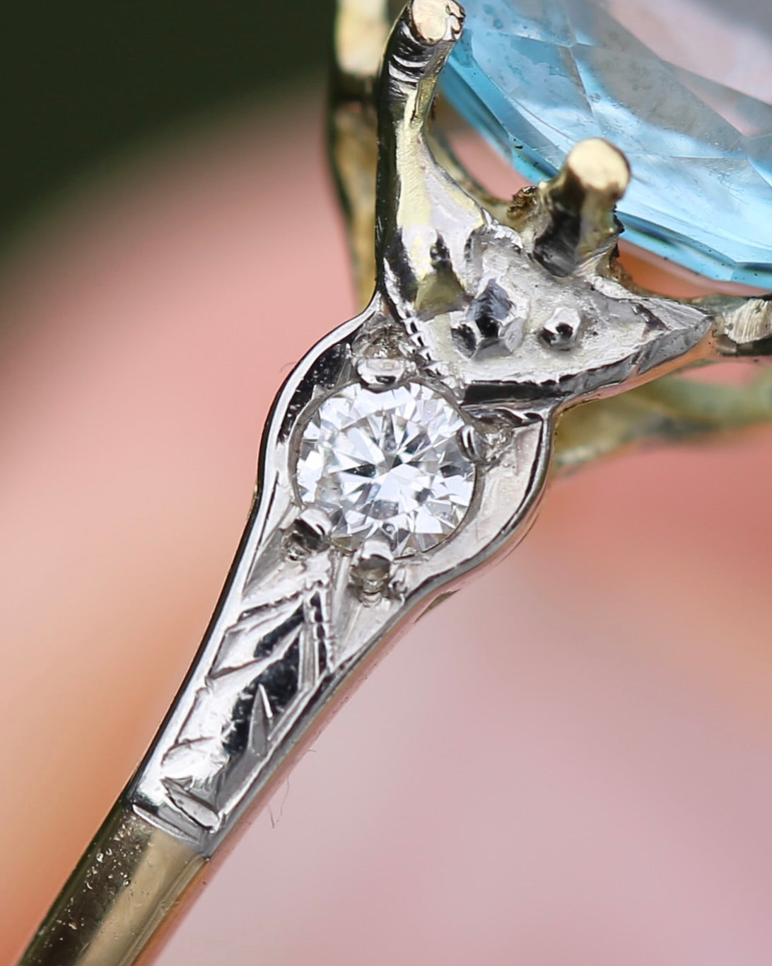 Circa 1930s Art Deco Blue Zircon and Diamond Ring, 18ct size just over M1/2 or 6.5, 2.80g