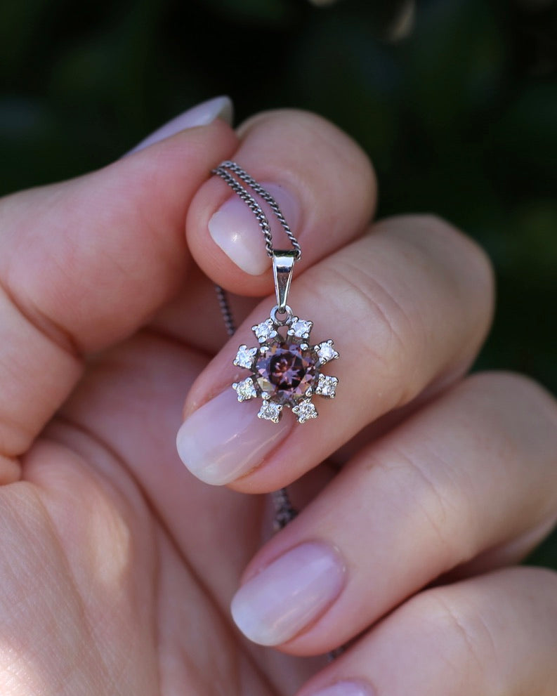 1.53ct Australian Zircon and Diamond Pendant, 14ct White Gold, 1.87g