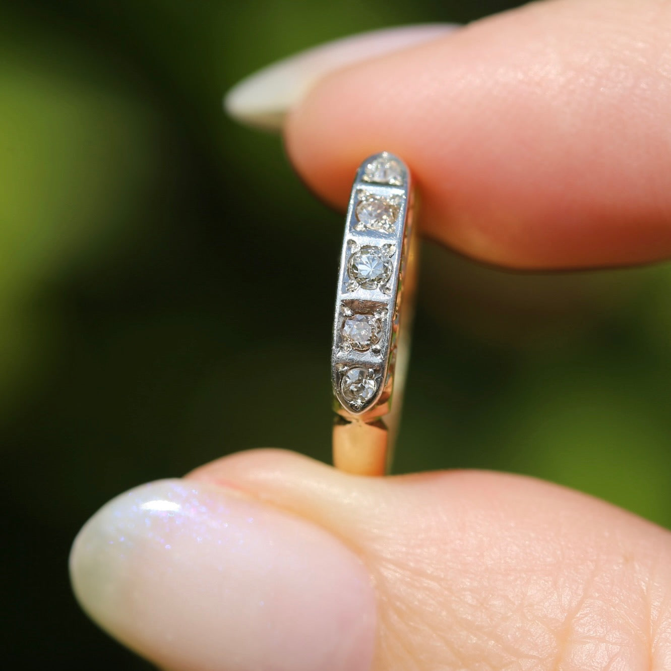 1930s Old Cut 5 Stone Diamond Ring, Platinum and 18ct Yellow Gold, size L or 5.75