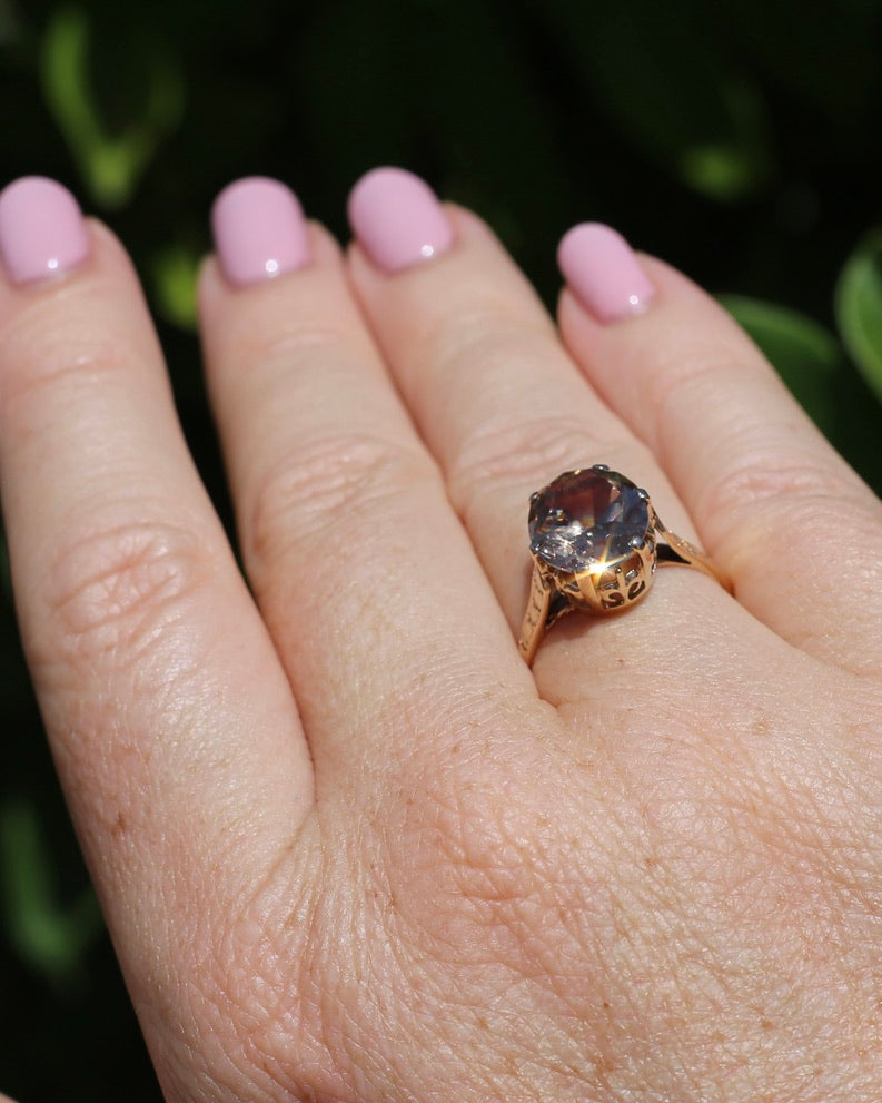 5.68ct Oval Natural Australian Zircon, In 1973 Birmingham Made Ring, 9ct Yellow Gold, size O1/2 or 7.5, 3.41g
