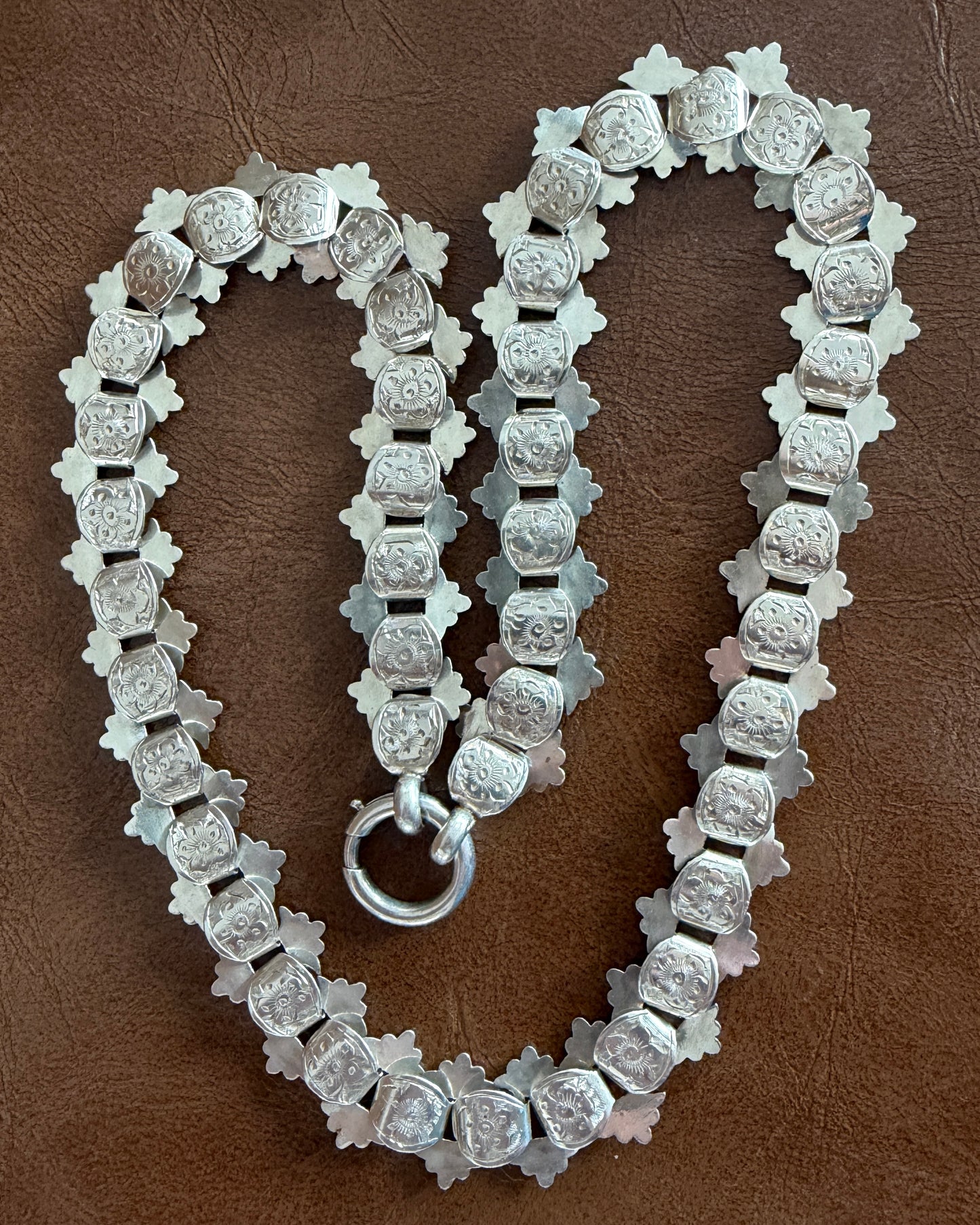 Antique Victorian Floral Book Chain, Silver, 45cm or 7.75 inches, 22.43g