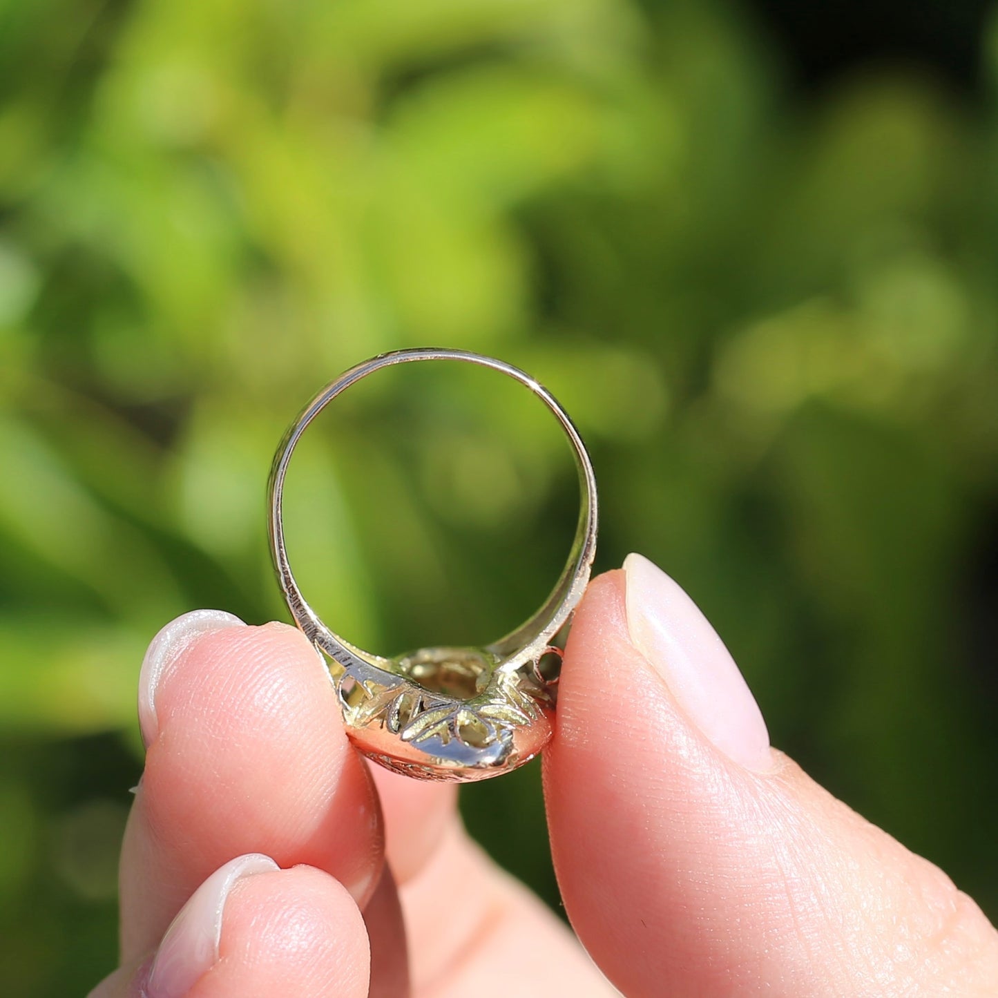 Hand Carved Navette Ring, 14ct Yellow Gold, size Q or 8.25g