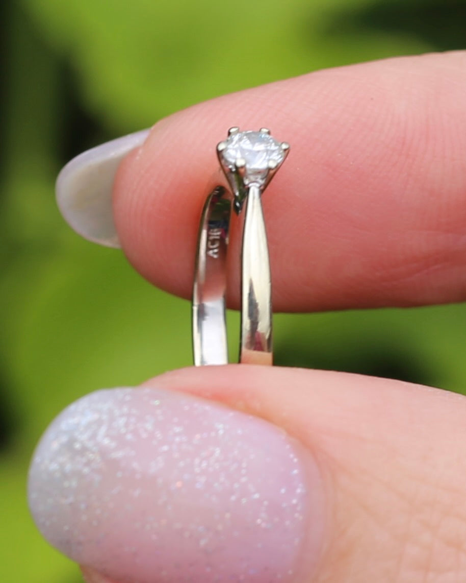 0.25ct Natural Diamond Solitaire, 18ct White Gold, 6 Claw, size L or 5.75, 2.09g