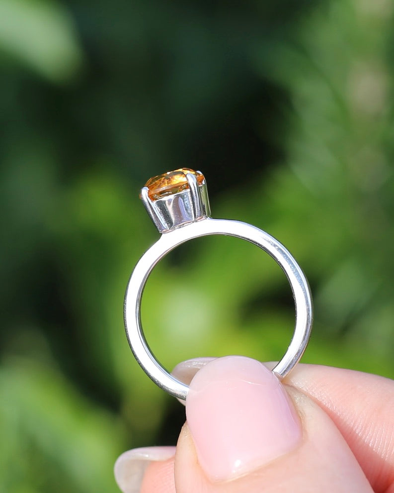 Vibrant Orange Citrine Ring, Sterling Silver, size P or 7.5, 3.1g