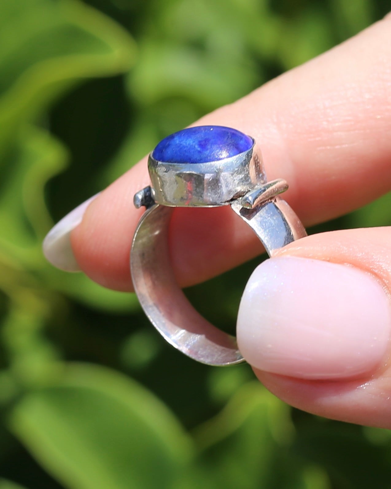 East West Set Oval Lapis Lazuli, Sterling Silver, size P or 7.5 fits about N-N1/2 due to width, 6.12g