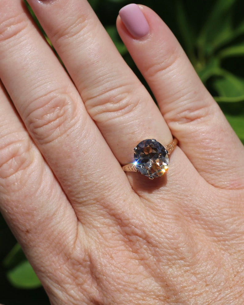 5.68ct Oval Natural Australian Zircon, In 1973 Birmingham Made Ring, 9ct Yellow Gold, size O1/2 or 7.5, 3.41g