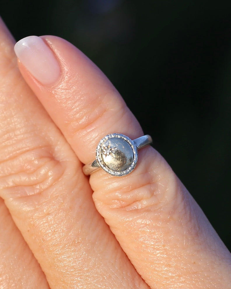 Mixed Metal Diamond Set Signet, 9ct Yellow Gold and Sterling Silver, size D1/2 or 2.25, 1.76g