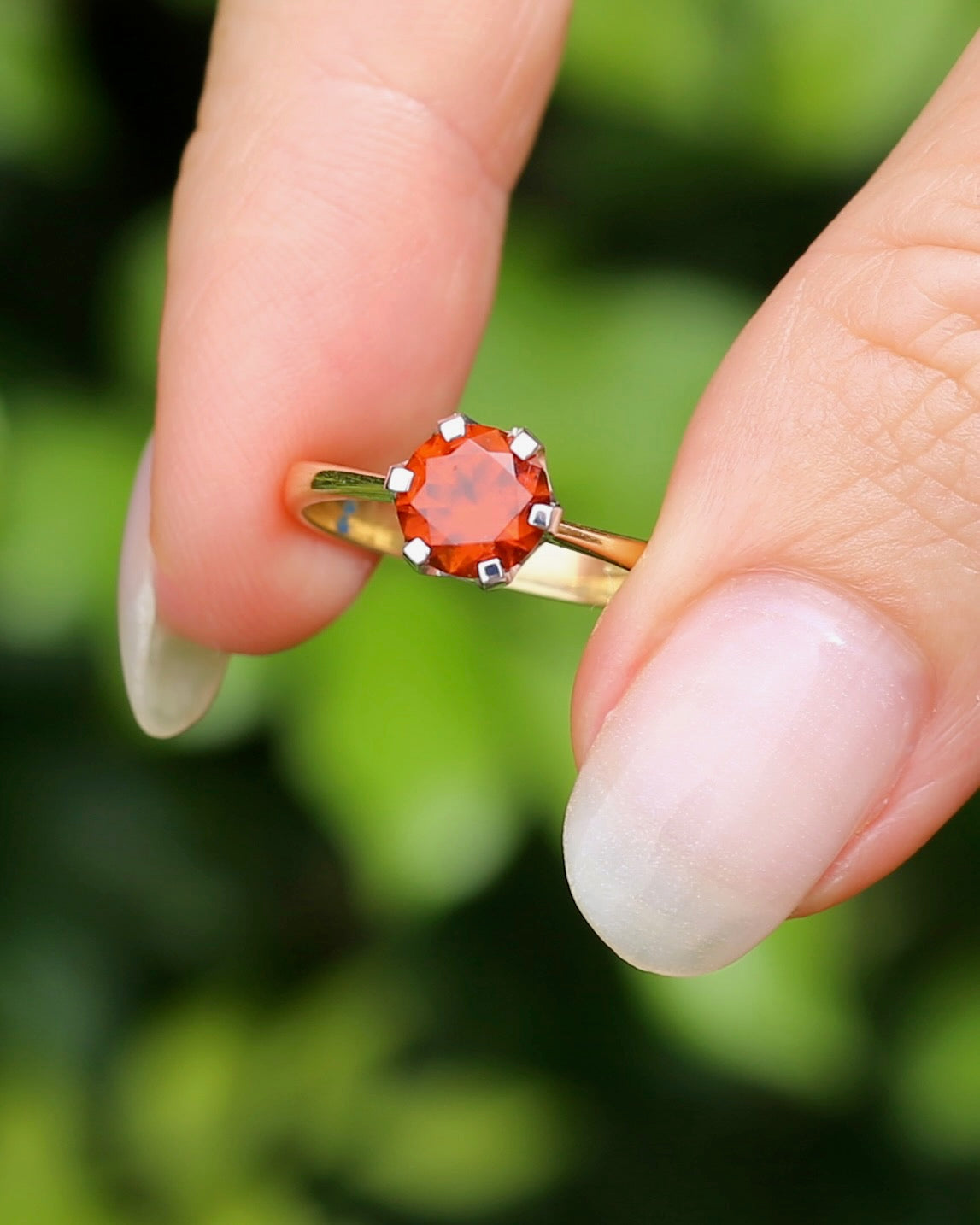 East African 1.28ct Vivid Orange Spessartite Garnet, Vintage 18ct Mixed Metal Setting, size L or 5.75 with valuation