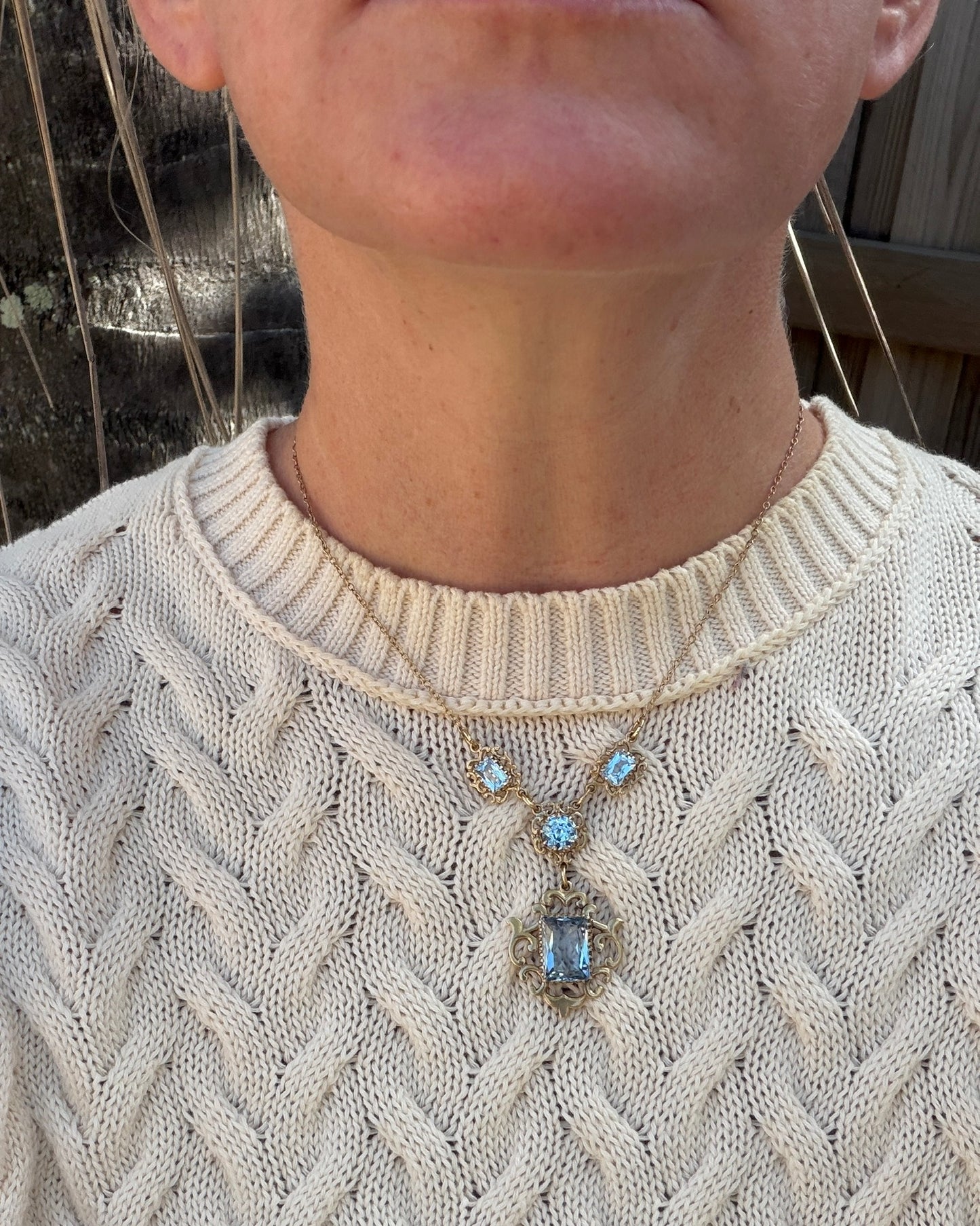 Vinitique Blue Spinel Necklace, 9ct Yellow and Old Rosey Gold, 42cm or 16.5 inches, 9.56g