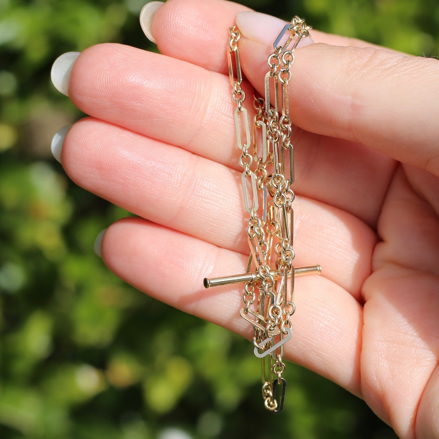 Delicate Paperclip Chain with T-bar, 9ct Yellow Gold, 47cm with 1cm T-Bar drop