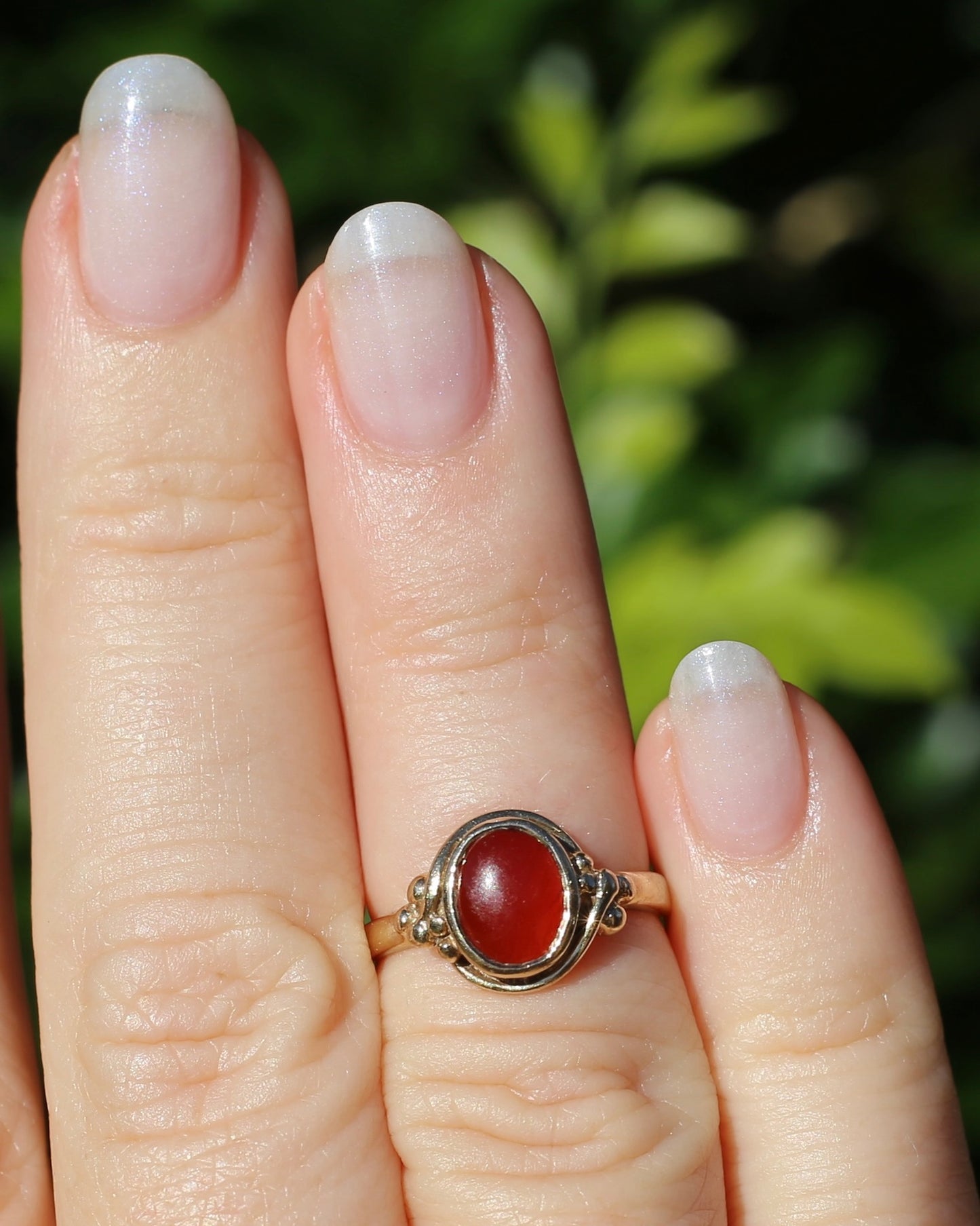 Bezel Set Carnelian Cabochon Signet Type Ring, 9ct Yellow Gold, size I1/2 or 4.5