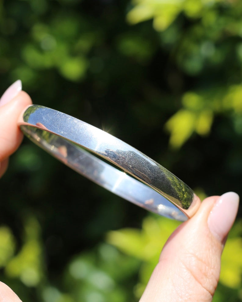 Solid Silver Half Round 7.5mm Wide Round Bangle, 26g