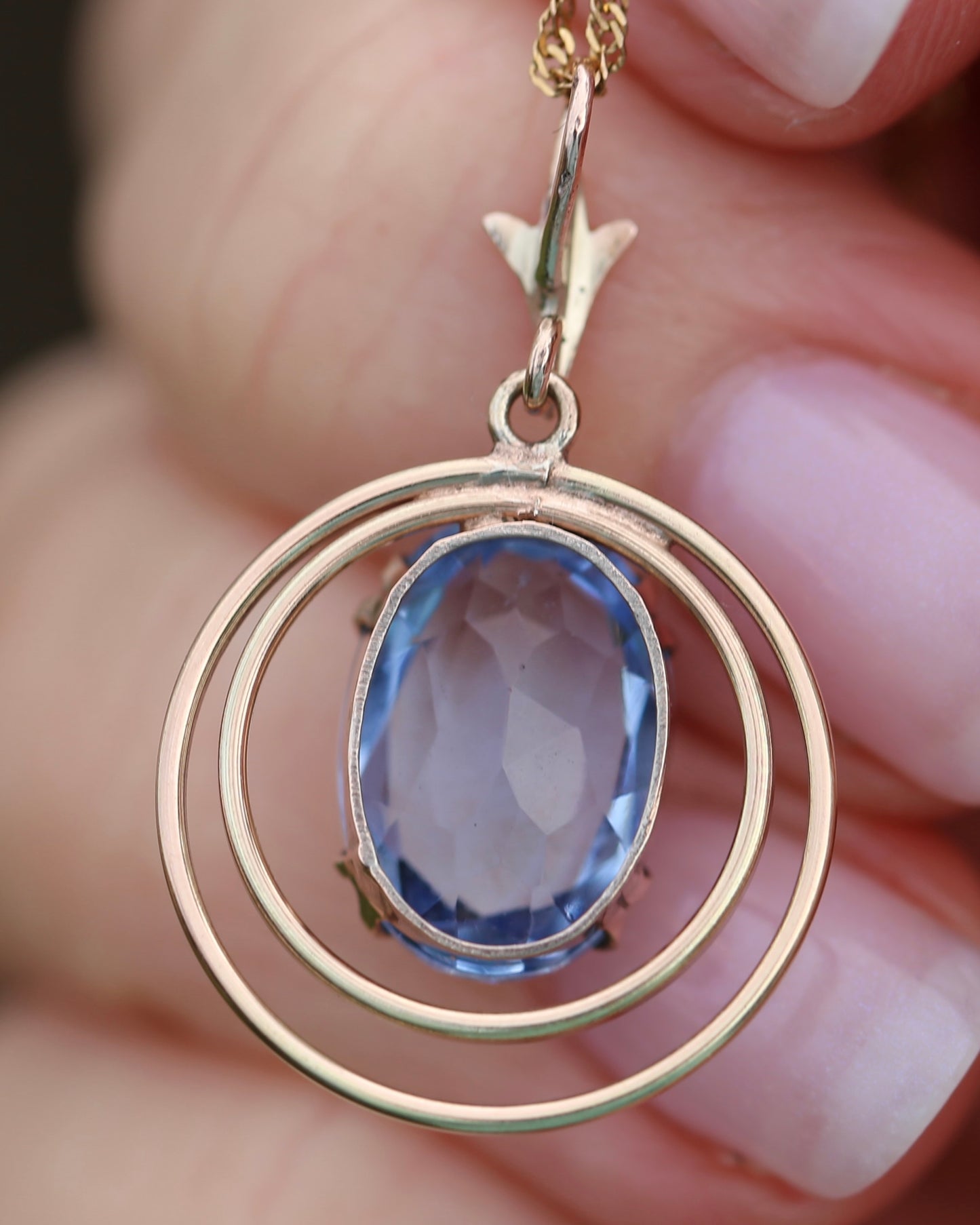 Circa 1940s Blue Glass Pendant, 9ct Old Rosey Gold, 2.35g