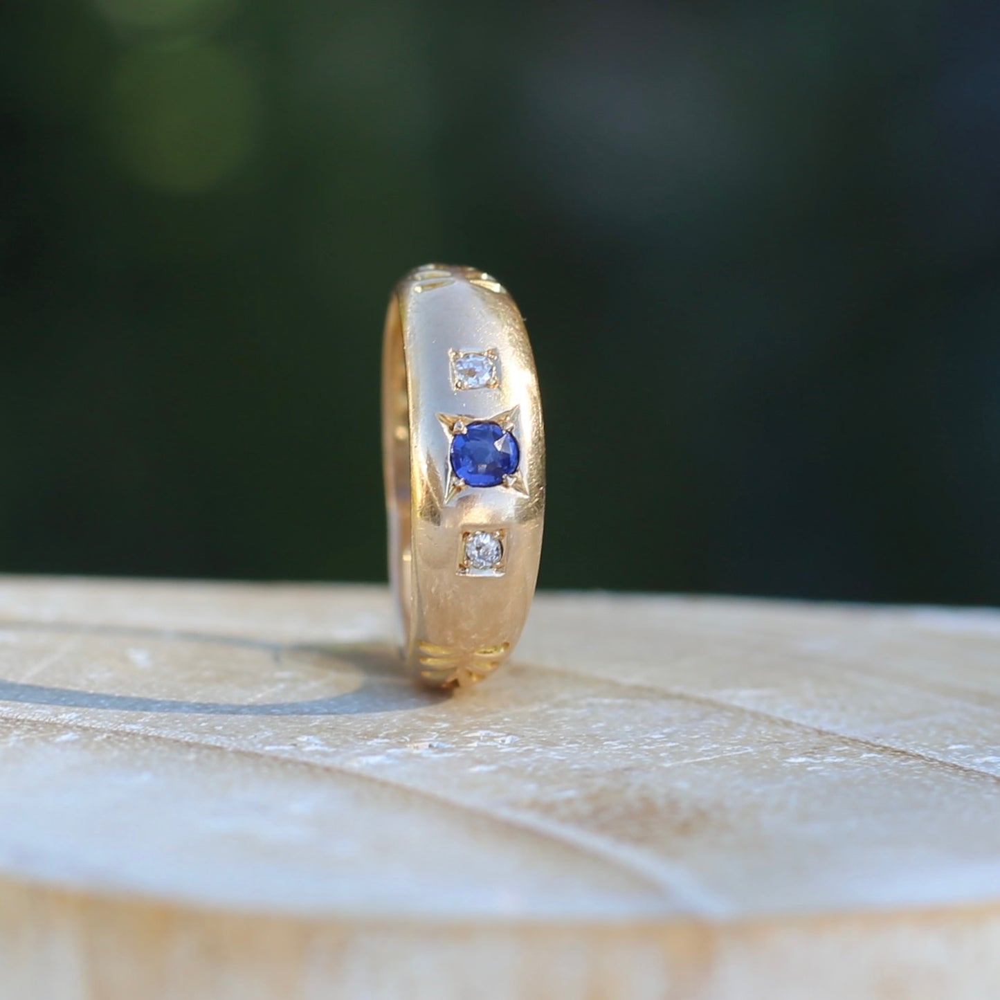 1896 Old Cut Sapphire and Diamond Gypsy Set Ring, 18ct Yellow Gold, size N or 6.75