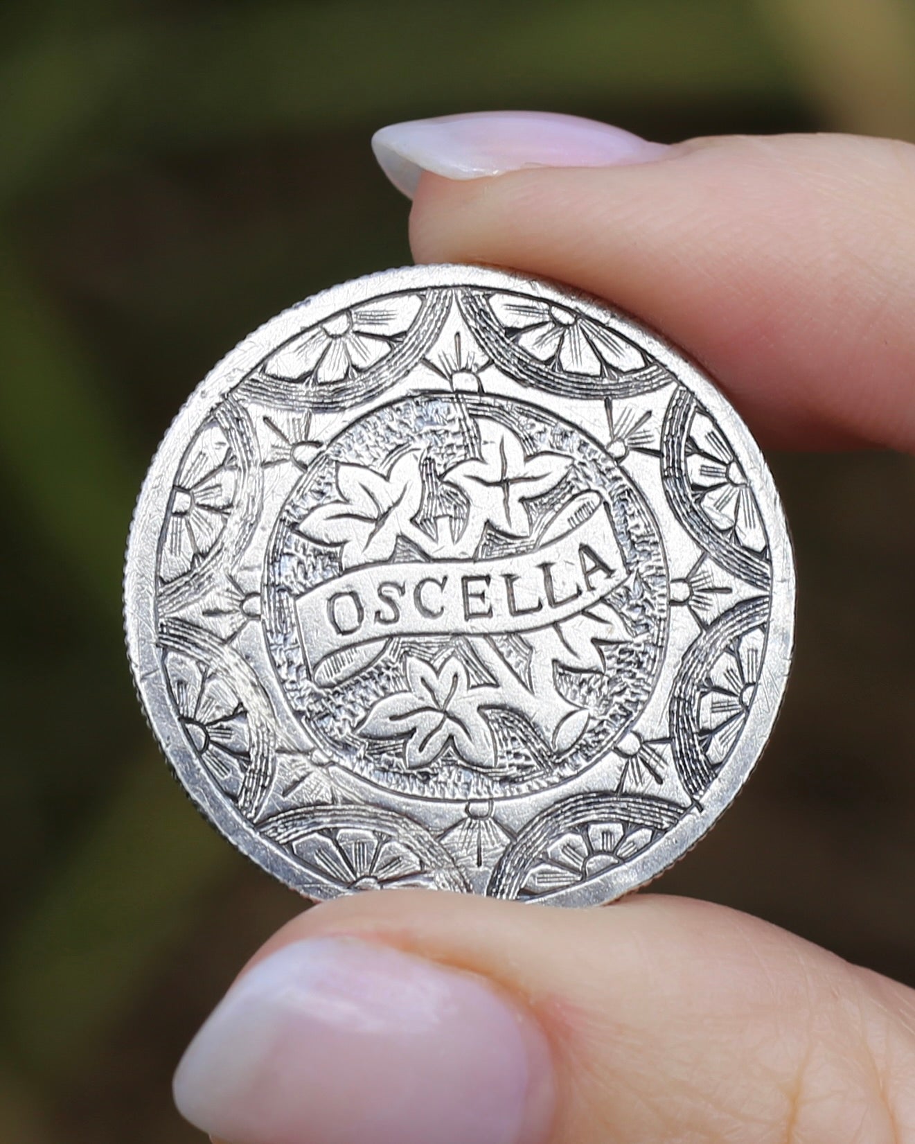 Antique Love Token Oscella Brooch 1900 British India One Rupee, 10.9g