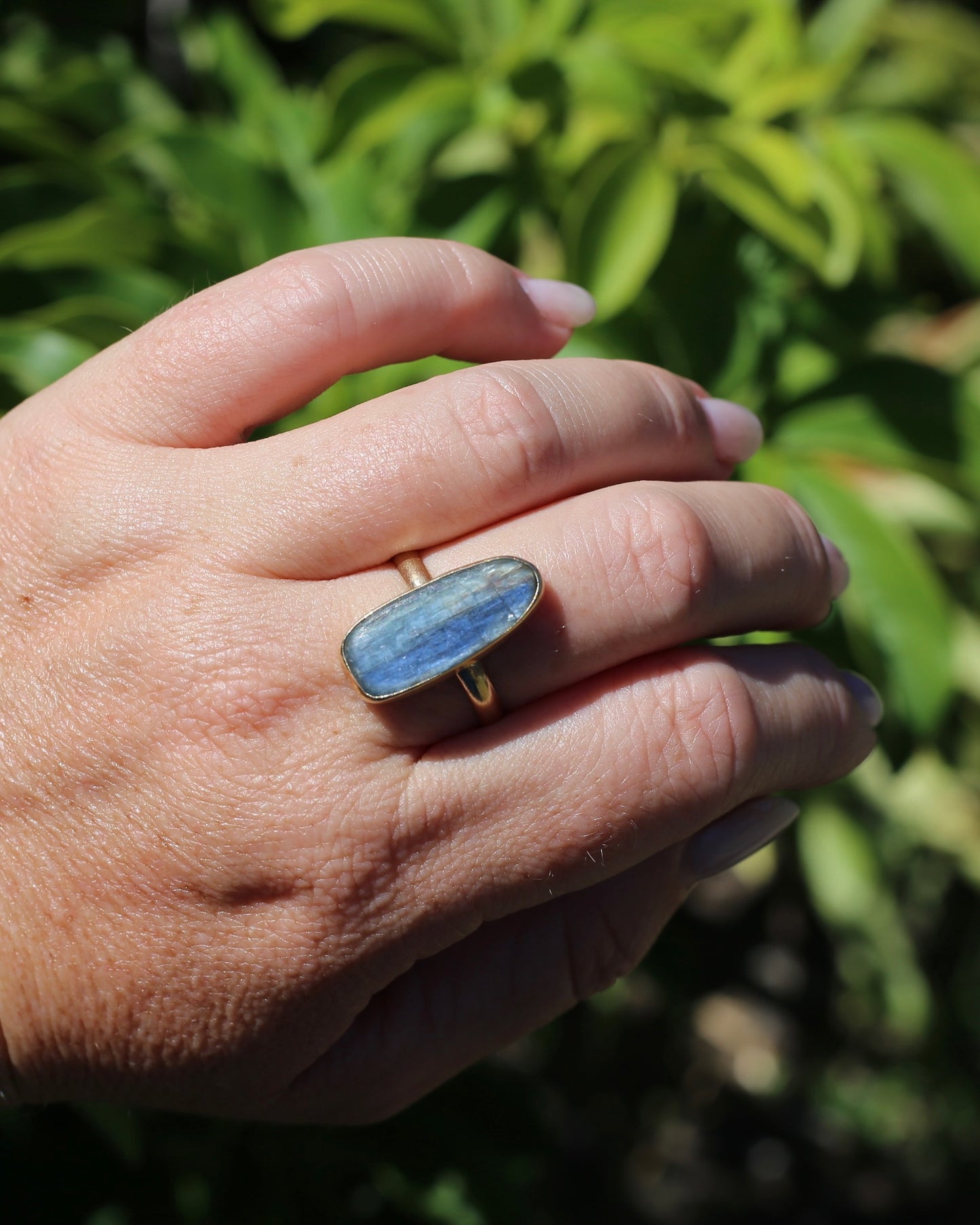 Rustic Freeform Labradorite Cabochon in Bezel Setting, 9ct Yellow Gold, size X1/2 or 11.75