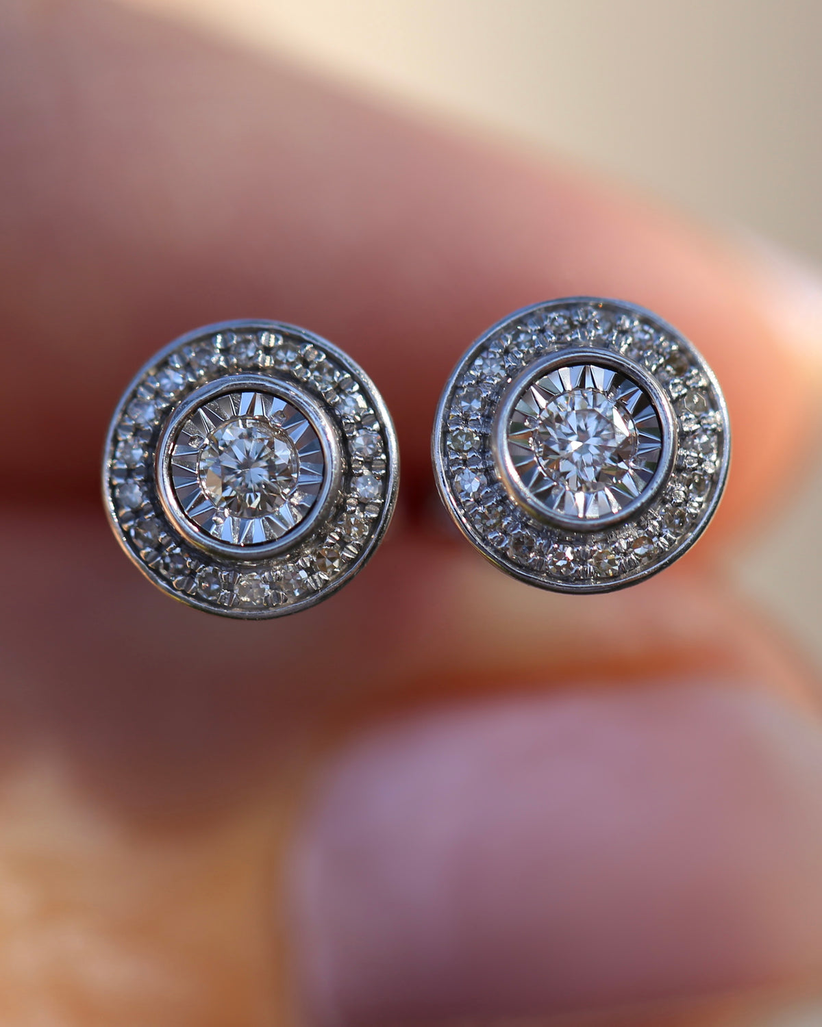 Natural Diamond Cluster Target Studs, 9ct White Gold, 7.5mm wide, 1.38g