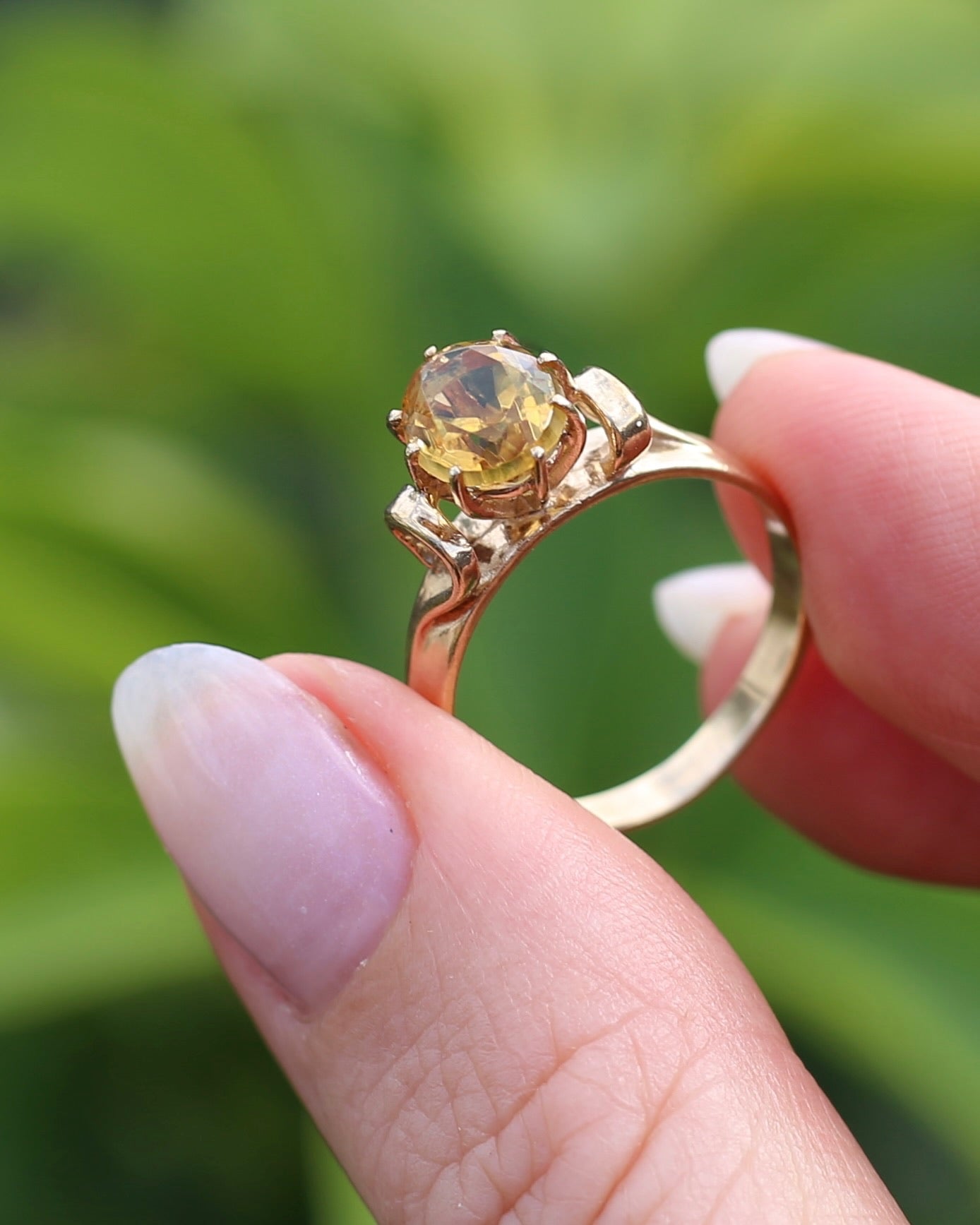 Vintage Hand Cut Oval Citrine Ring, 9ct Yellow Gold, size P or 7.5