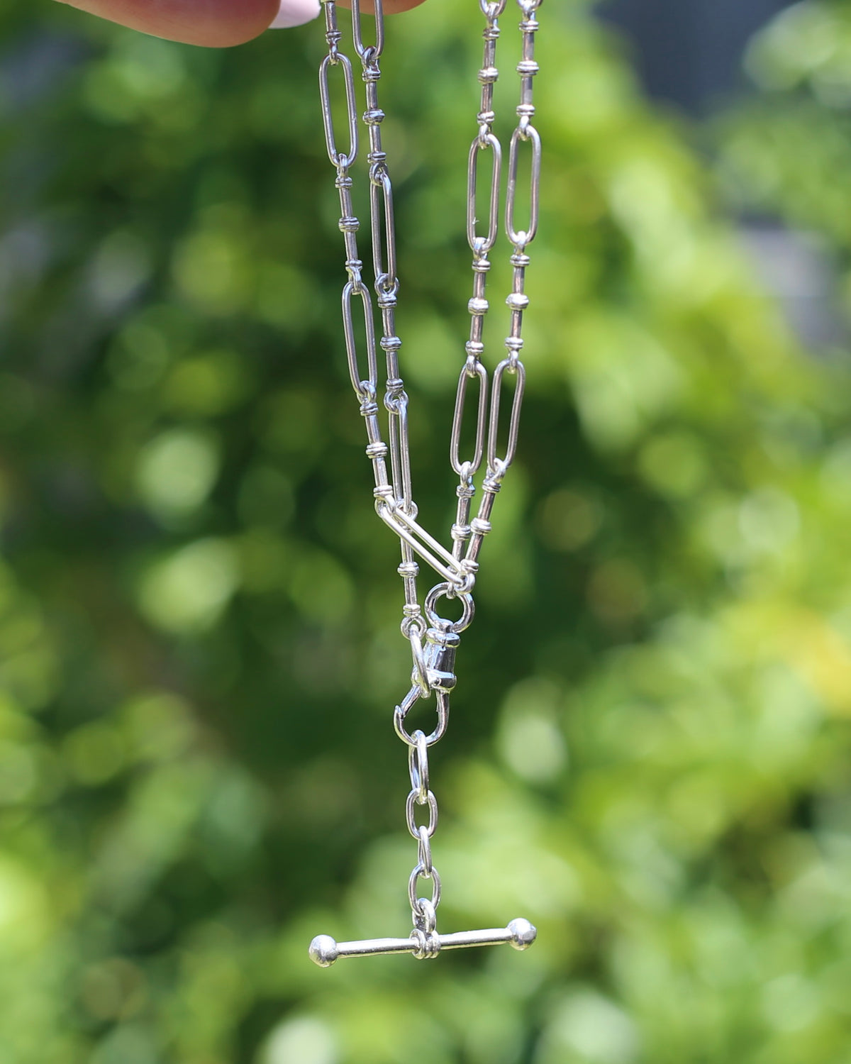 Delicate Trombone and Fancy Link Necklace with Albert Clasp and Detachable T-bar, Sterling Silver, 46cm or just over 18 inches, 10.83g
