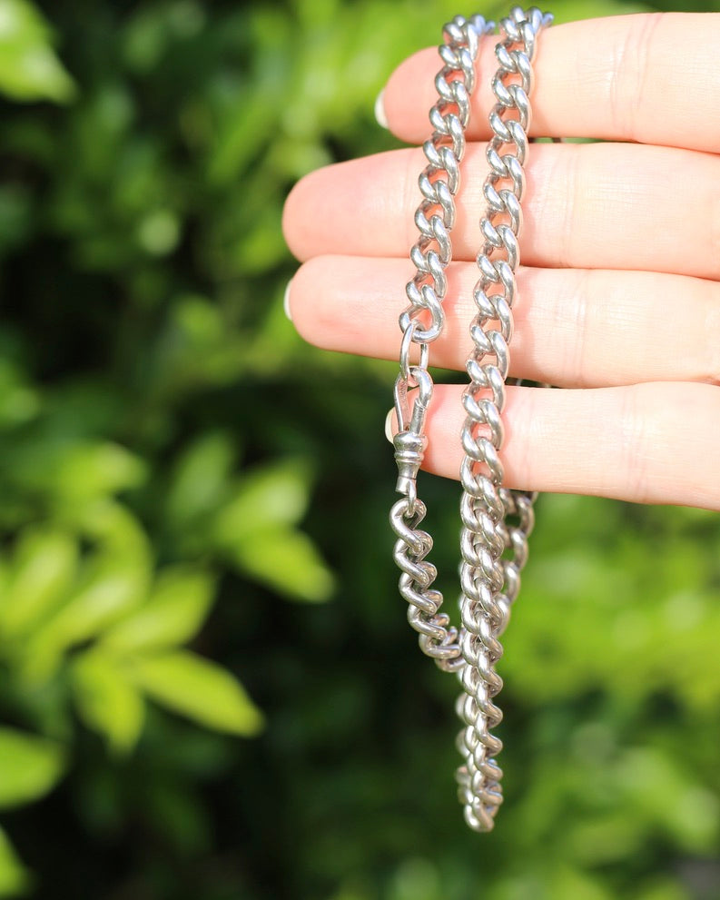 Vintage Silver Albert Chain, Likely American Made,  Swivel Albert Clasp, Sterling Silver, 50cm on 19.75 inches, 61.5g