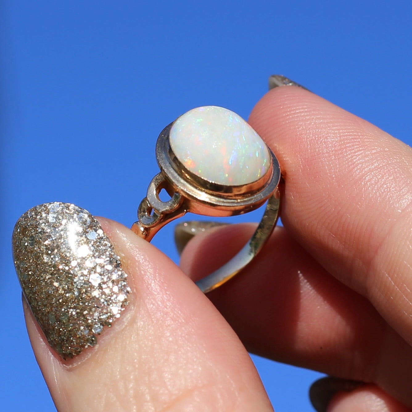 Opal cabochon clearance ring