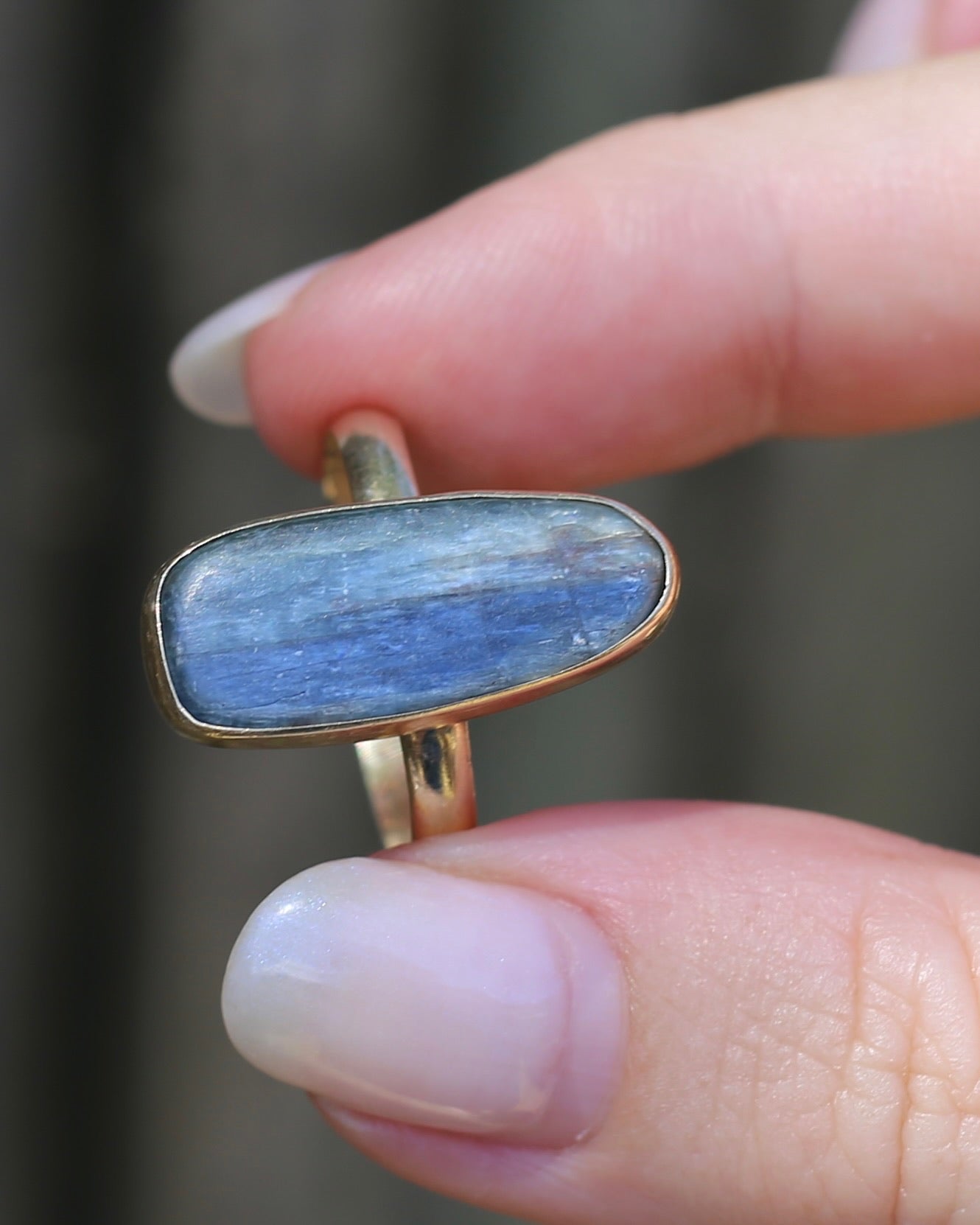 Rustic Freeform Labradorite Cabochon in Bezel Setting, 9ct Yellow Gold, size X1/2 or 11.75