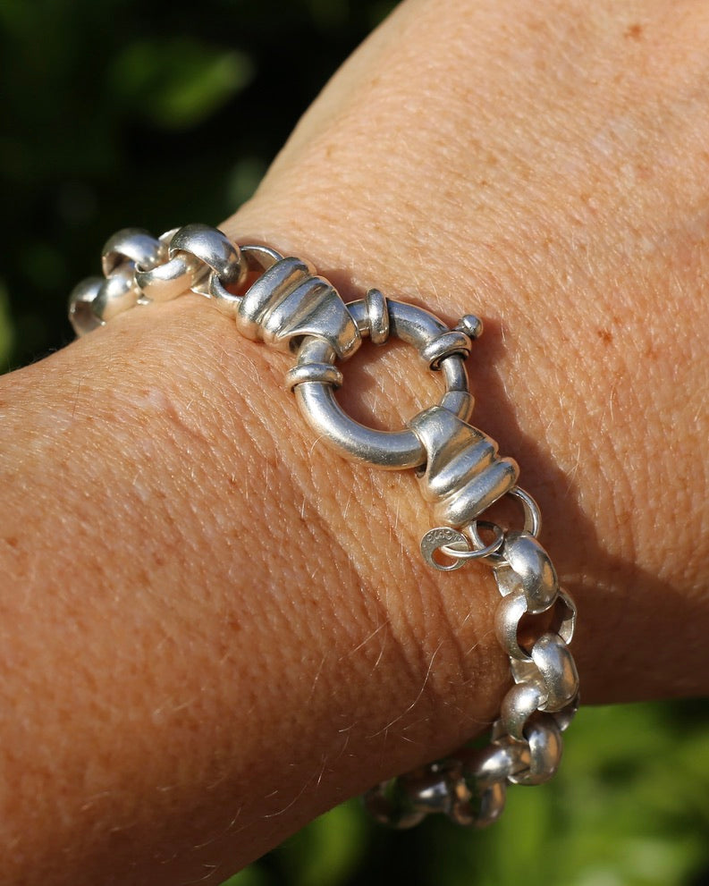 Vintage Sterling Silver Belcher Bracelet, Italian Bolt Clasp, 18.5cm or 7.25 inches, 29.9g
