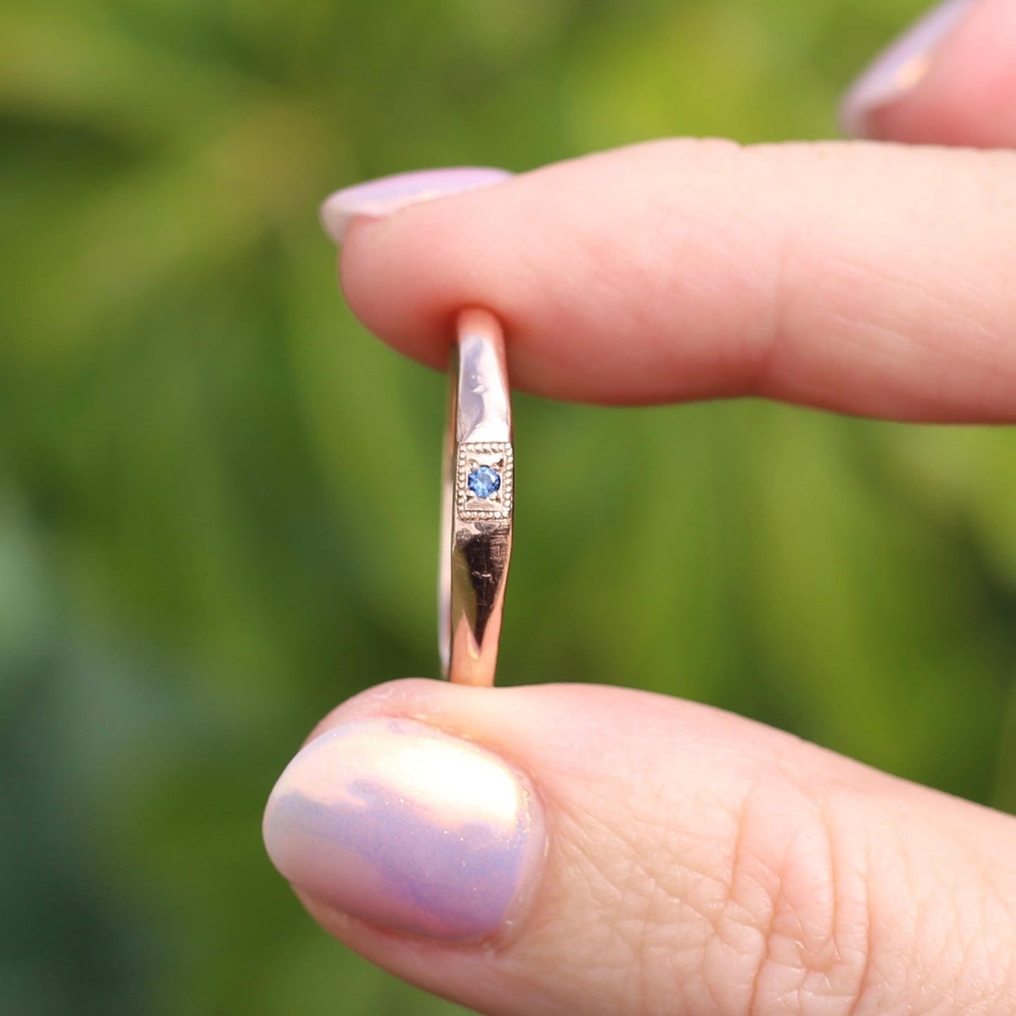 Rustic Handmade Rose Gold Ring with Blue Spinel, 9ct Rose Gold, size T or 9.5