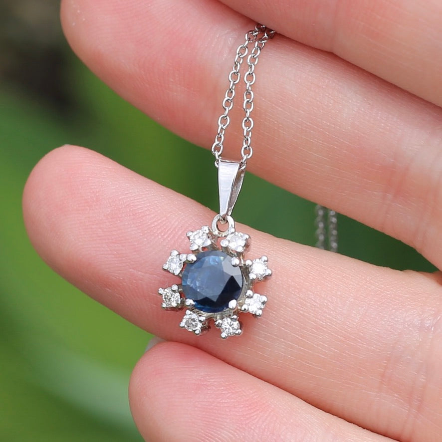 1.15ct Sapphire and Diamond Pendant, 14ct White Gold, with 9ct White Gold Chain