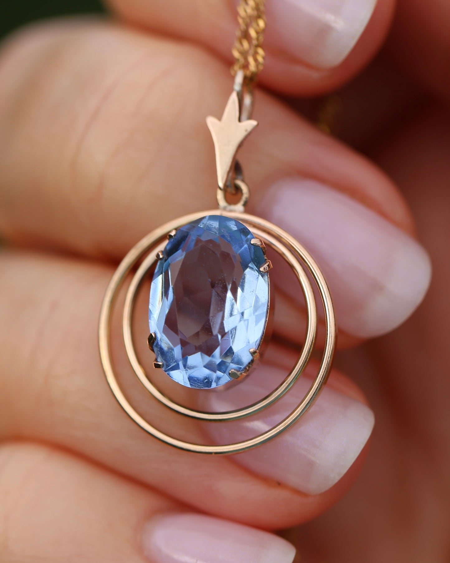 Circa 1940s Blue Glass Pendant, 9ct Old Rosey Gold, 2.35g