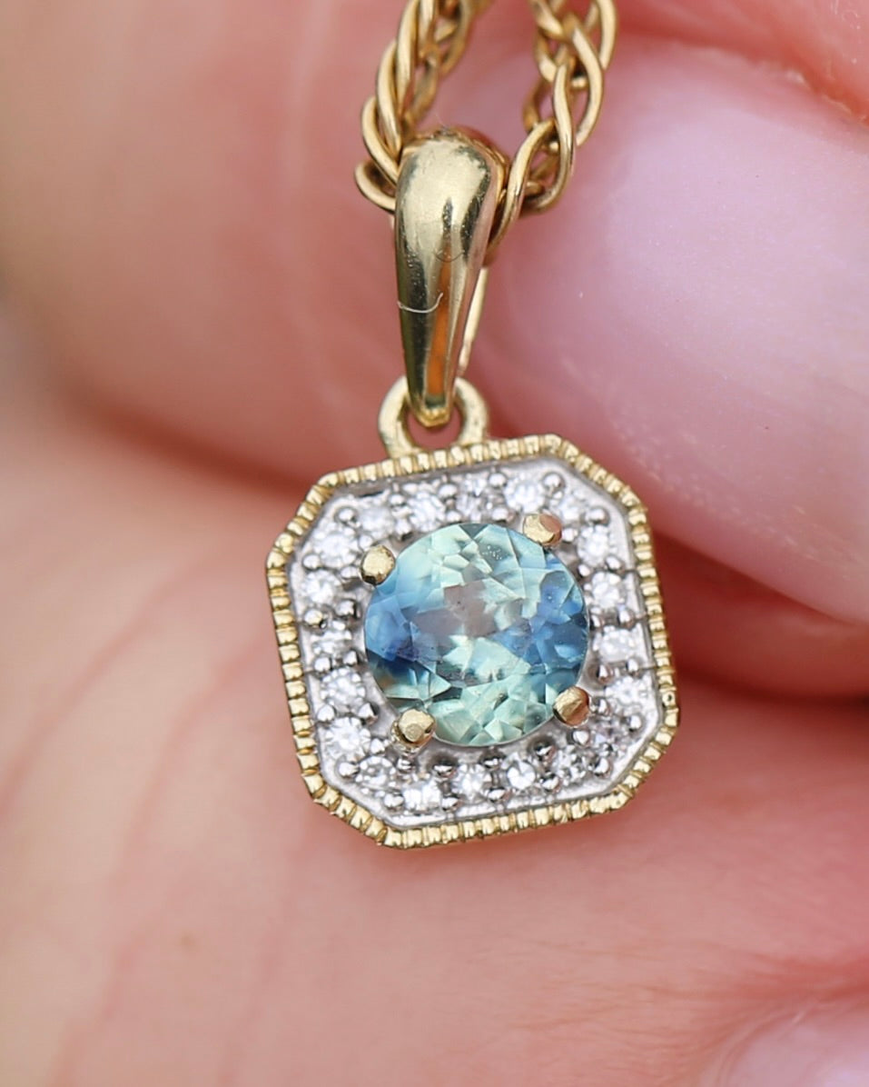 4mm Parti and Diamond Pendant, 9ct Yellow and White Gold, 0.52g
